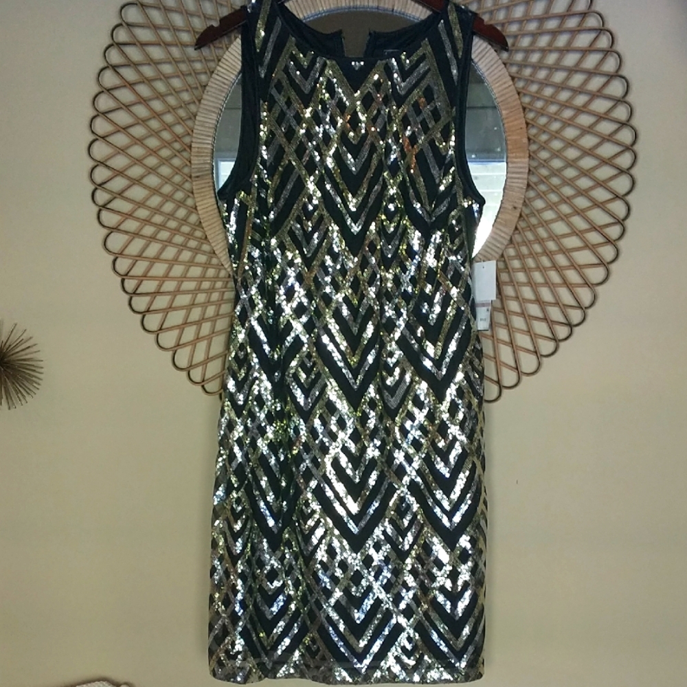 NWT!! Jessica Howard Cocktail Dress Sequins Black/Gold/Silver Size 12